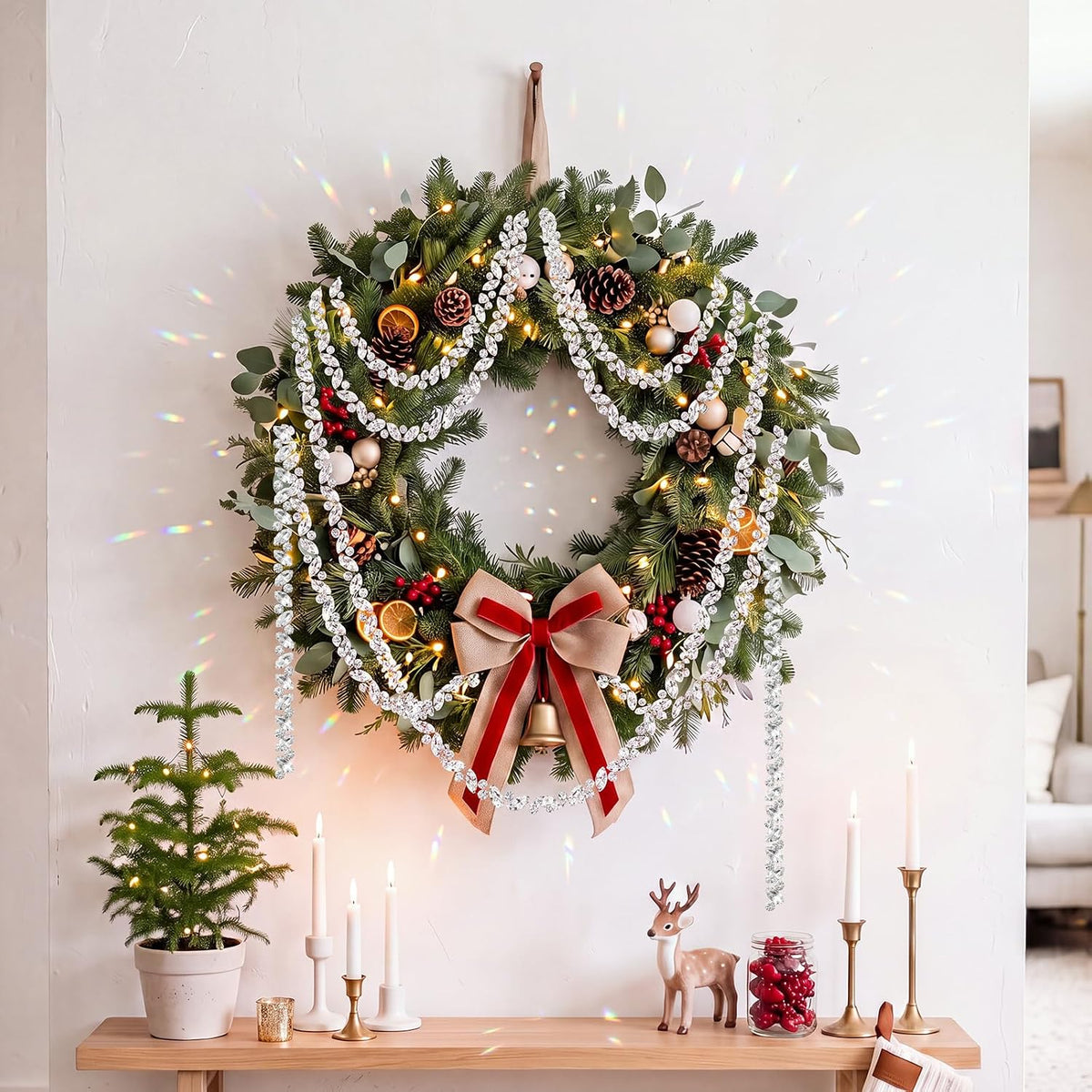 Yookeer 12 ft Silver Crystal Christmas Tree Garlands Rhinestone Ornament