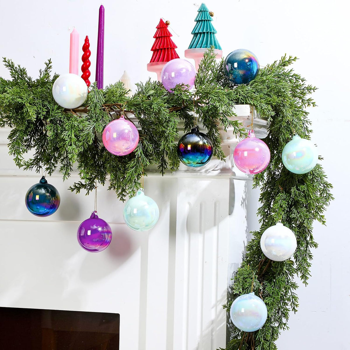 Seenelling 12 Pcs Iridescent Pastel Glass Christmas Ball Ornaments for Tree