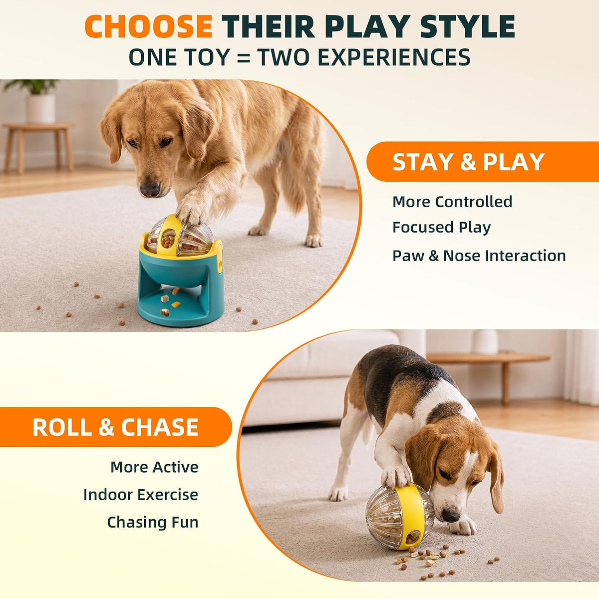 2-in-1 Dog Puzzle Toy, Interactive Treat Dispensing Ball