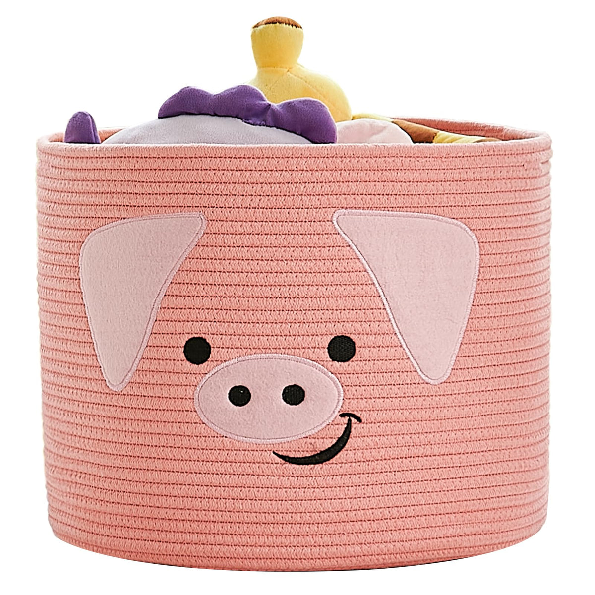 VK VK·LIVING Animal Baskets Large Woven Cotton Rope Storage with Cute Cat Design Laundry Organizer for Towels, Blanket, Toys, Clothes, Gifts – Cat Toy Box Pet or Baby Gift Baskets 15"Lx14H"