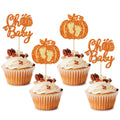 24pc Little Pumpkin Cupcake Toppers - Glitter Pumpkin Cupcake Picks - Baby Shower Decorations - Fall Harvest Theme - Kids Birthday Party Supplies