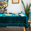 GLORY SEASON Velvet Tablecloth Luxurious Solid Rectangle Table Cloth,Oblong Retro Farmhouse Ruffle Tablecloths Washable Table Cover for Party Olive Green,52x70 Inches