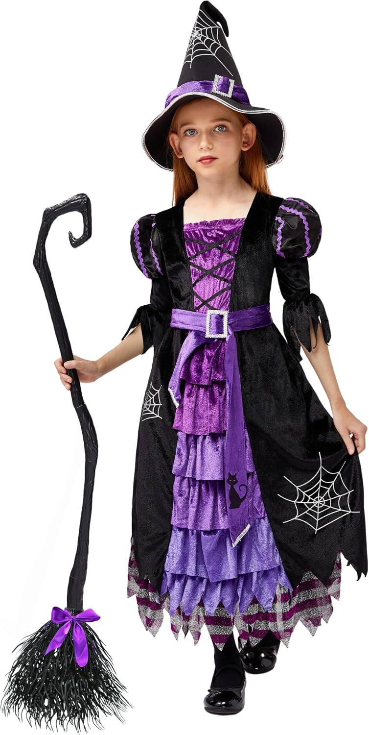 Spooktacular Creations Fairytale Witch Cute Witch Costume Deluxe Set with Broom for Girls