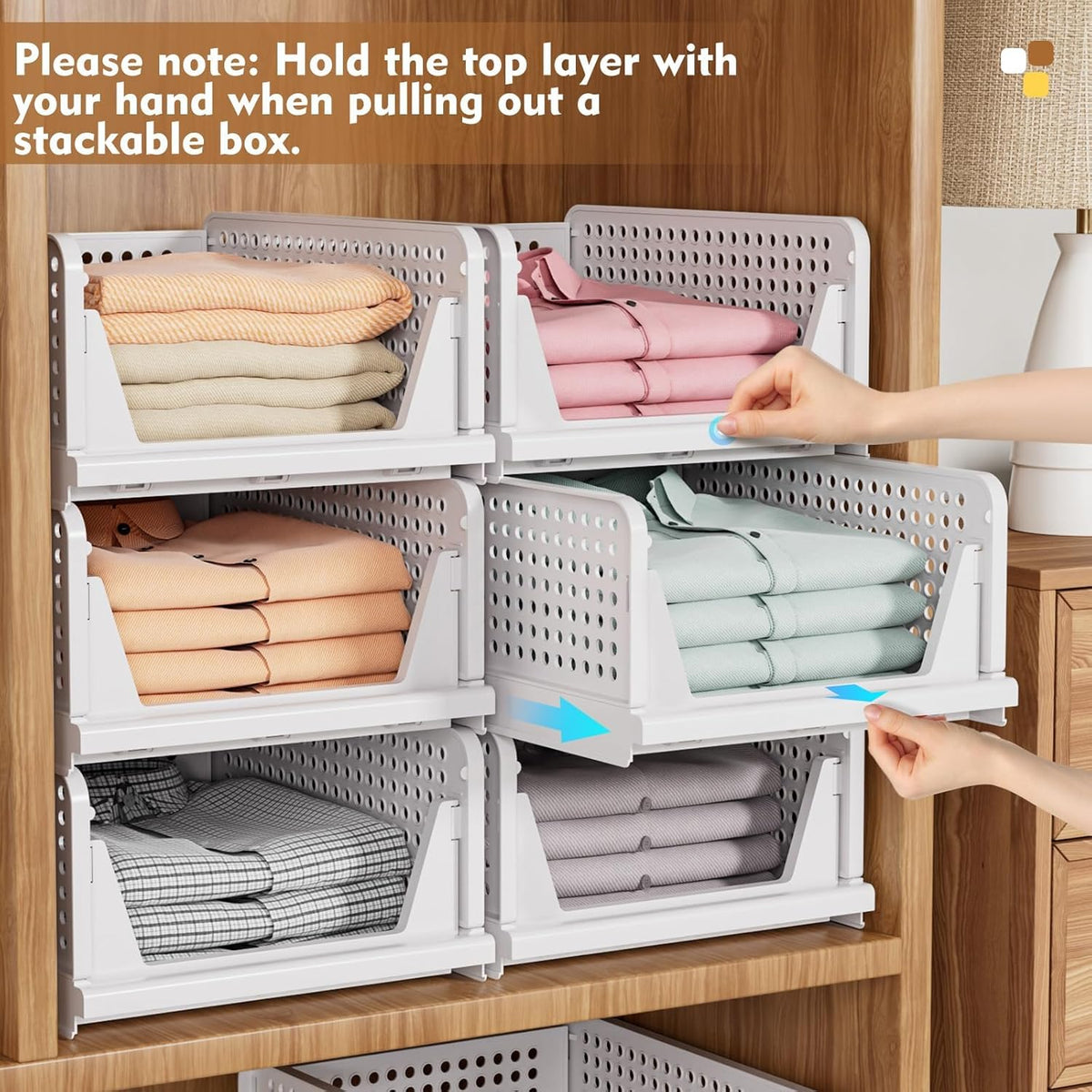 Upgraded Closet Organizers and Storage, Stackable Closet Organizer Basket | 5 Pack Foldable Closet Storage Bins for Bathroom Laundry Room Wardrobe Storage, Space-Saving Clothes Drawer Organizer