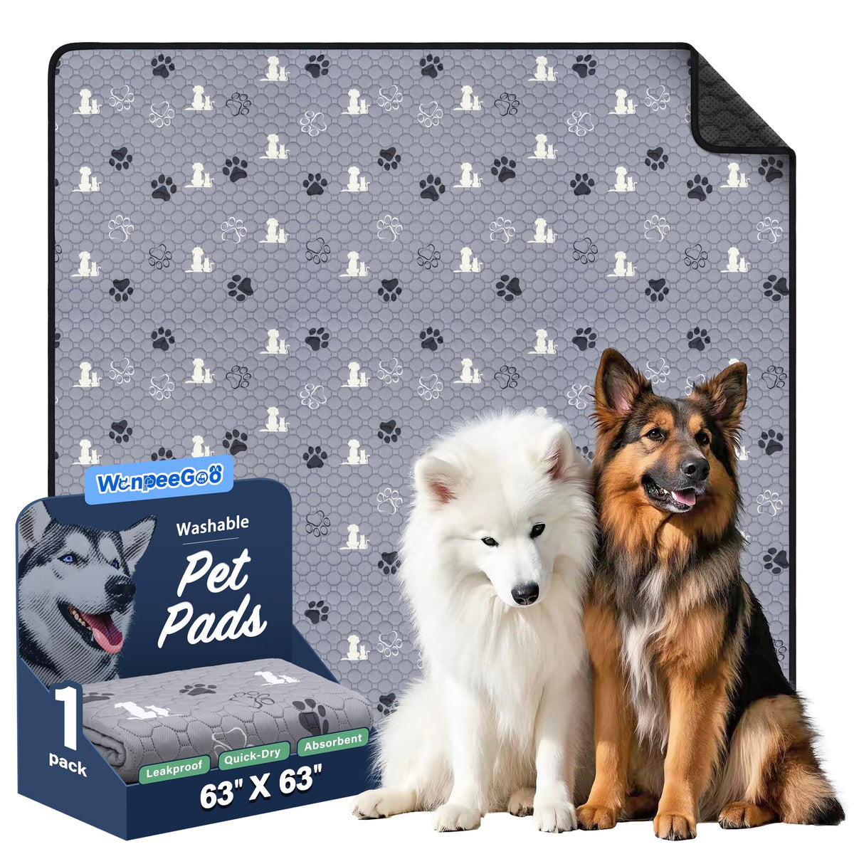 WanpeeGoo Washable Pee Pads for Dogs, Waterproof, 18 x 24 in, 4 Pack, Gray | Super Absorbent, Waterproof and Non-Slip; Washable, Reusable Dog Pads for Crates, Playpens, Floors, Furniture and Travel