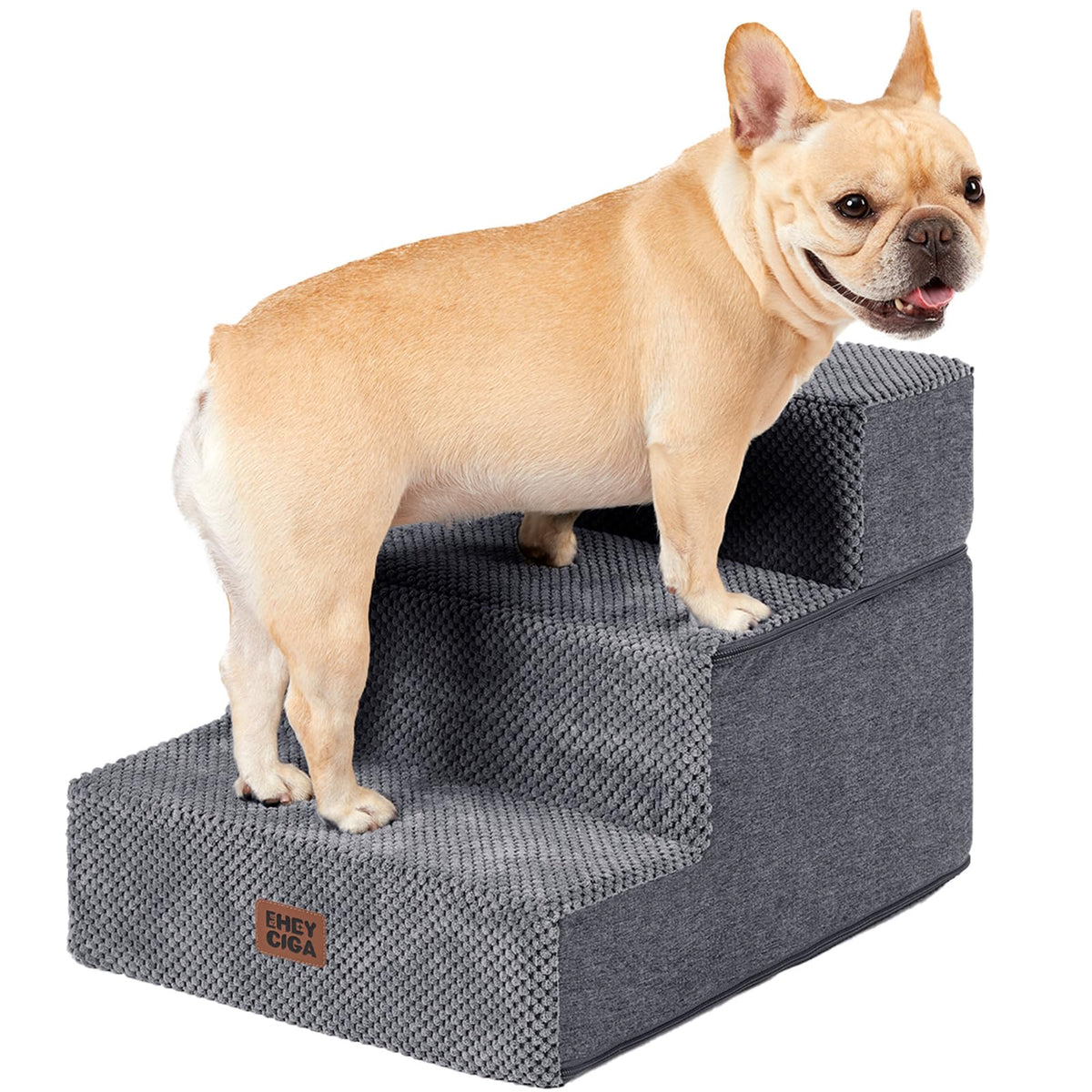 EHEYCIGA Dog Stairs for Bed 18" H, 4-Step Dog Steps for High Bed, Pet Steps for Small Dogs and Cats, Non-Slip Balanced Pet Ramp Indoor, Grey