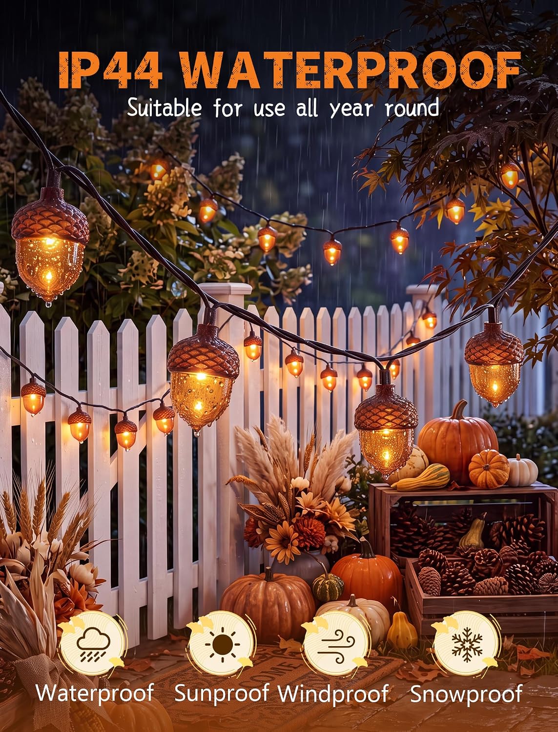 8.5 FT Fall String Lights with 10 LED 3D Acorn Plug in Autumn Décor Lights