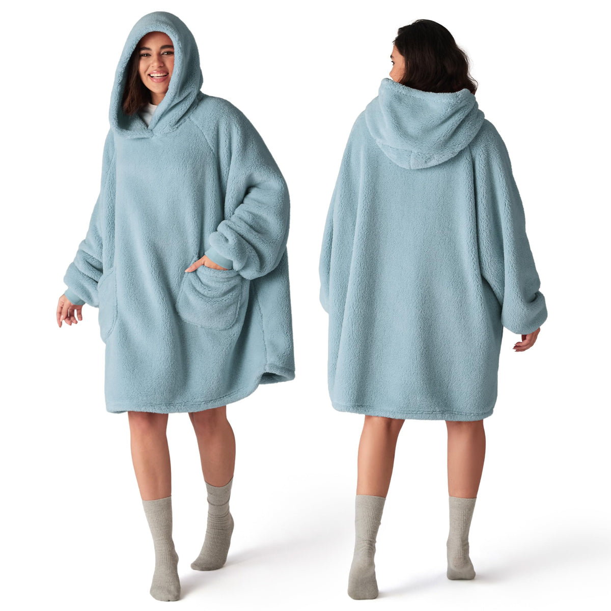 Bedsure Soft Wearable Blanket Hoodies for Women, Grey, Standard