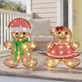 Gingerbread Man Christmas Outdoor Decor with LED Lights, Set of 2