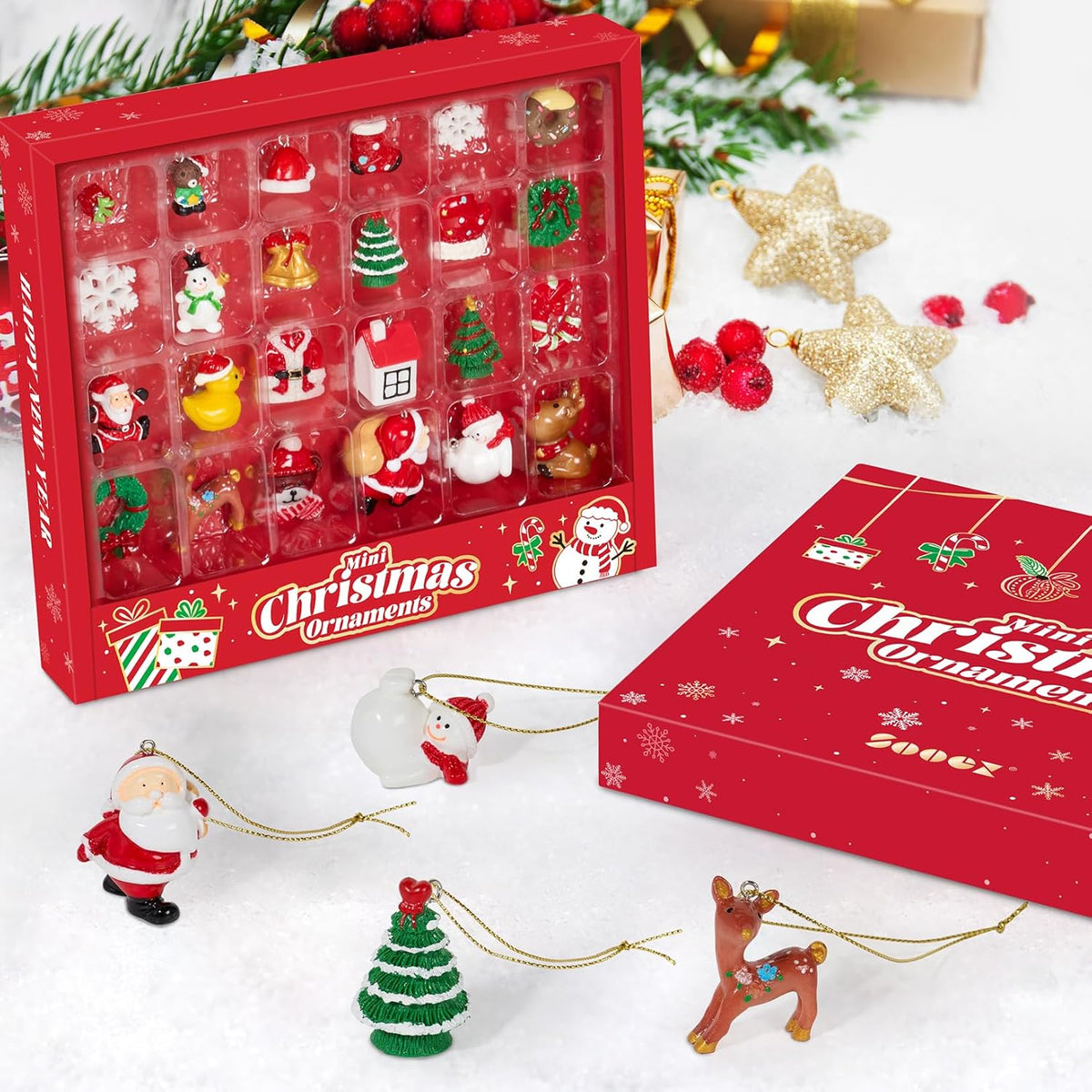 Mini Christmas Ornaments 24pcs, Miniature Christmas Tree Ornaments Set