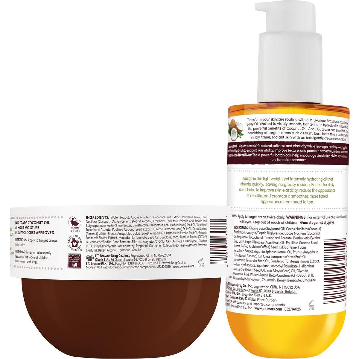 Palmer's Coconut Oil Formula Brazilian Coco Firming Skin Care Duo, Whipped Body Butter (8.8 Oz) + Body Oil (6.5 Fl Oz) Helps with Skin Tightening & Firming of Bum, Bust & Belly, Provides 48Hr Moisture