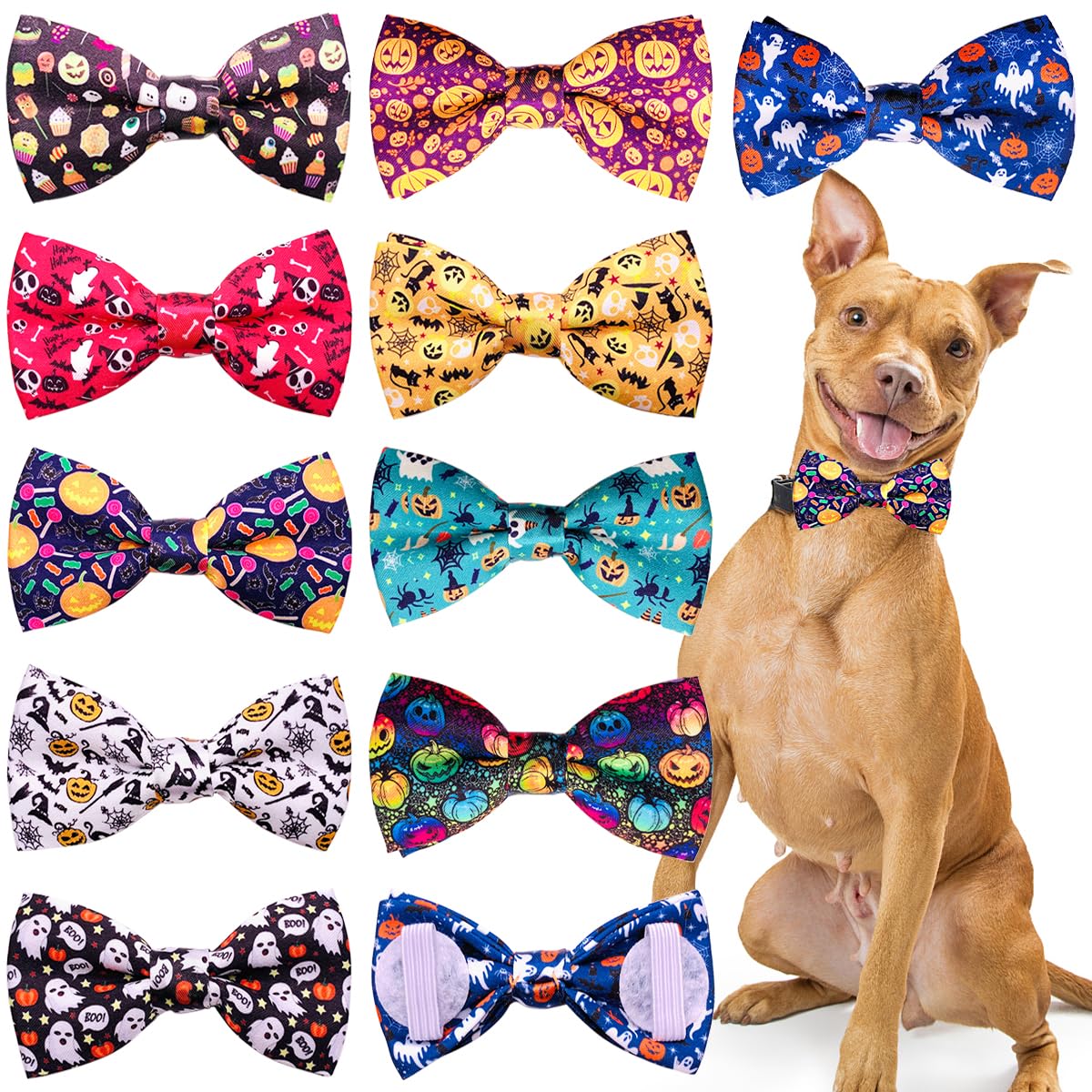 PET SHOW 10 Pack Fall Dog Bowties for Large Dogs Sliding on Collar