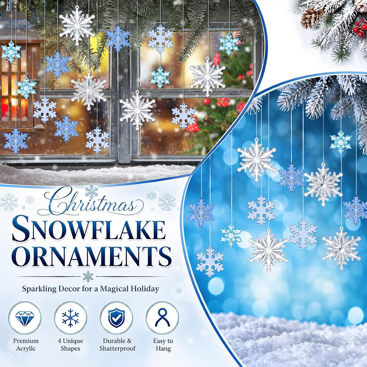 Dilunave 40 Pcs Glacier Christmas Snowflake Ornaments for Xmas Tree