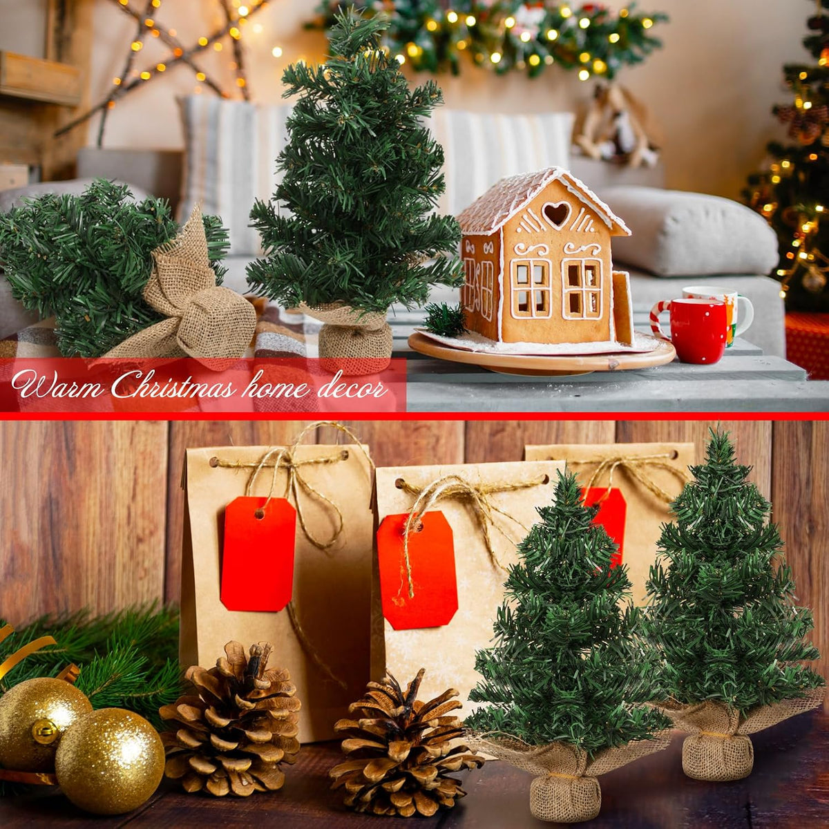 Yinder 2 Pcs 7.87 Inch Mini Christmas Tree Tabletop Pine Decoration