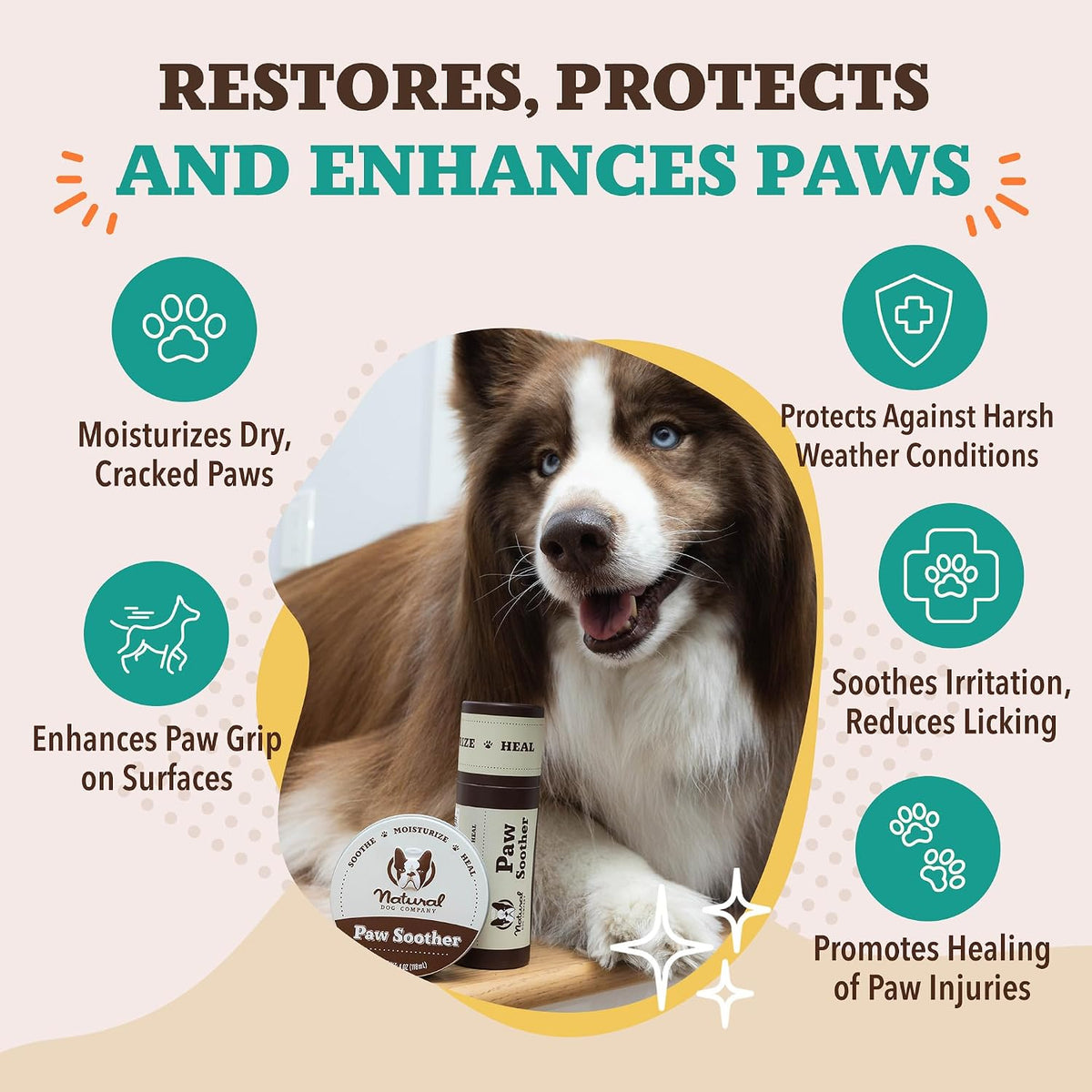 Natural Dog Company Paw Soother Dog Paw Balm, 2 oz Stick | Moisturizes Dry Cracked Paws, Coconut Oil & Calendula, For Walks, Hot Pavement, Beach, Hiking, Daily Paw Care