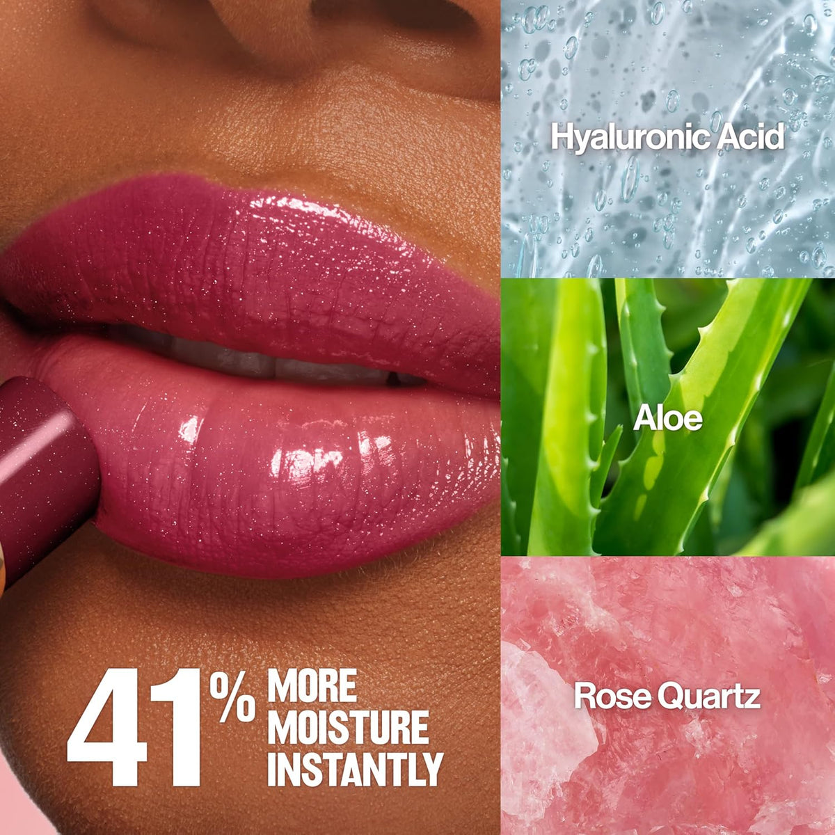 REVLON Super Lustrous Glass Shine Balm, Sheer Glossy Tinted Lip Balm, Hydrating Formula with Hyaluronic Acid, Aloe & Rose Quartz, 020 Glaring Red, 0.11 oz