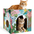 Cinrobiye Cardboard Cat House with Scratcher, Gothic Halloween Cat Scratcher Box with 2 Corrugated Scratch Pads, Open Top Indoor Cat Hideaway Bed for Cats and Kittens