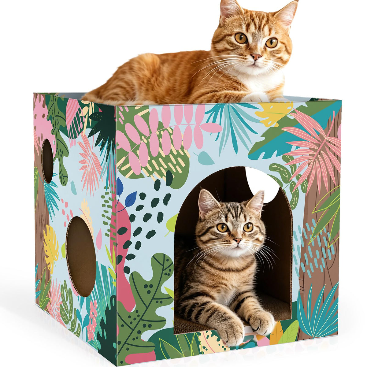 Cinrobiye Cardboard Cat House with Scratcher, Gothic Halloween Cat Scratcher Box with 2 Corrugated Scratch Pads, Open Top Indoor Cat Hideaway Bed for Cats and Kittens