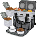 BAGLHER Pet Travel Set Airline-Approved Carrier for Small/Medium Cats & Dogs + Travel Bag with Food Containers & Silicone Bowls, Grey & Green