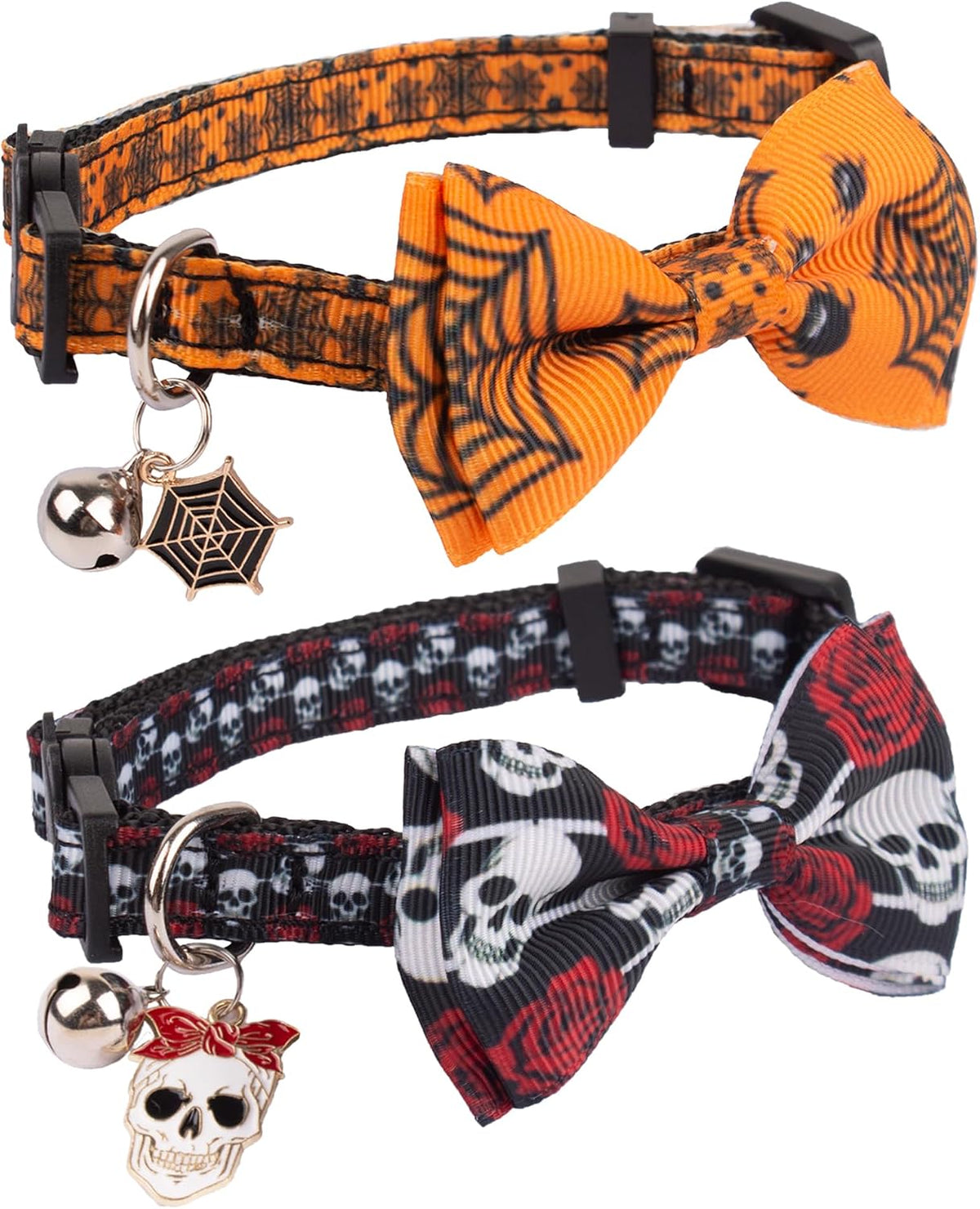 ADOGGYGO Halloween Cat Collar with Bow Bell, Skull Cat Bow Tie Collar