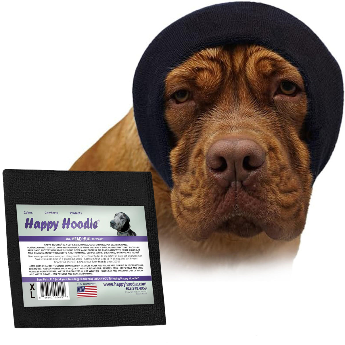 Happy Hoodie The Original Dog & Cat Calming Band - American Brand - Anxiety Relief/Noise Protection-Grooming-Thunder-Fireworks (XS, Purple) - Since 2008