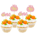 24pc Little Pumpkin Cupcake Toppers - Glitter Pumpkin Cupcake Picks - Baby Shower Decorations - Fall Harvest Theme - Kids Birthday Party Supplies