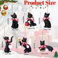 Equsion 6 Pcs Black Cat Christmas Ornament with Candy Cane Scarf Figurine
