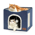 Bedsure Extra Wide Cat House Bed with Fluffy Ball and Scratch Pad,Grey | 23.6x16.9x13 in,Indoor Cat Cave for Multiple Pets, Foldable Cat Hideway Cube for Sleeping Large Cat and Kitten