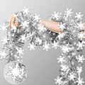 50 FT Christmas Decorations Tinsel Garland, Christmas Snowflake Garland Xmas Shiny Twist Metallic Garlands Decorations for Xmas Tree Home Indoor Outdoor Holiday Xmas Party Decor