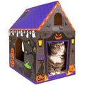 Cinrobiye Cardboard Cat House with Scratcher, Gothic Halloween Cat Scratcher Box with 2 Corrugated Scratch Pads, Open Top Indoor Cat Hideaway Bed for Cats and Kittens