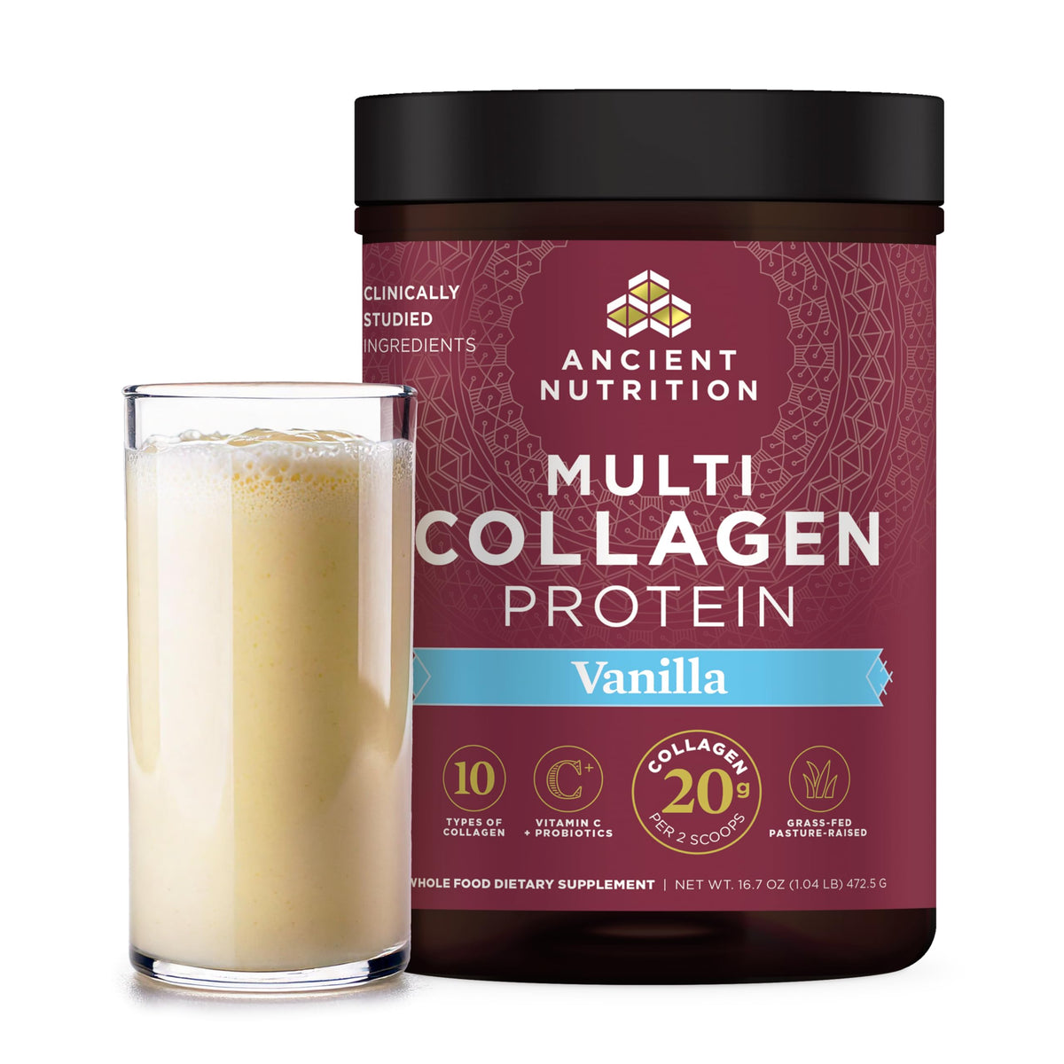 Ancient Nutrition Collagen Peptides Powder, Multi Collagen Protein, Women & Men, Vitamin C, Probiotics, Hydrolyzed Collagen, Supports Skin, Joints, Gut Health, Unflavored (40 Servings)