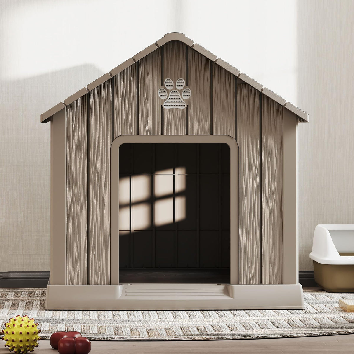 Bifanuo Dog House Outdoor Indoor for Small Dogs - Plastic Pet Shelter, Easy-Assemble & Weather-Resistant for Living Room, Balcony (Blue, 18" L x 22.4" W x 22.2" H)