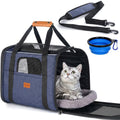 Morpilot Pet Carrier for Large Cats, Puppies & Small Dogs Up to 25lbs, Escape-Proof with Locking Zippers, Dual-Sided Cushion, Safety Buckle for Car & Vet Travel, Includes Foldable Bowl (Dark Gray)