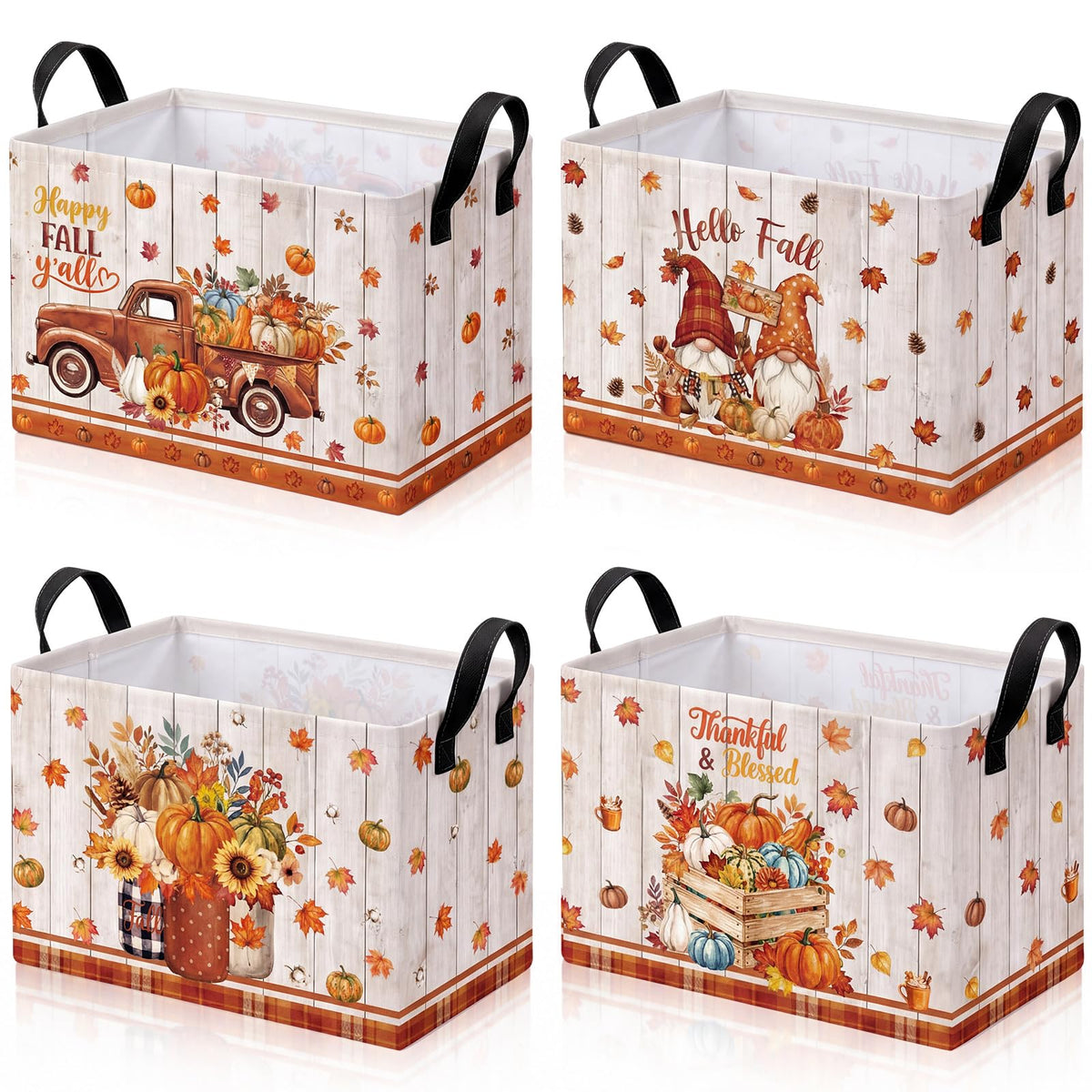 4 Pcs Thanksgiving Storage Basket Empty with Handles, Large Fabric