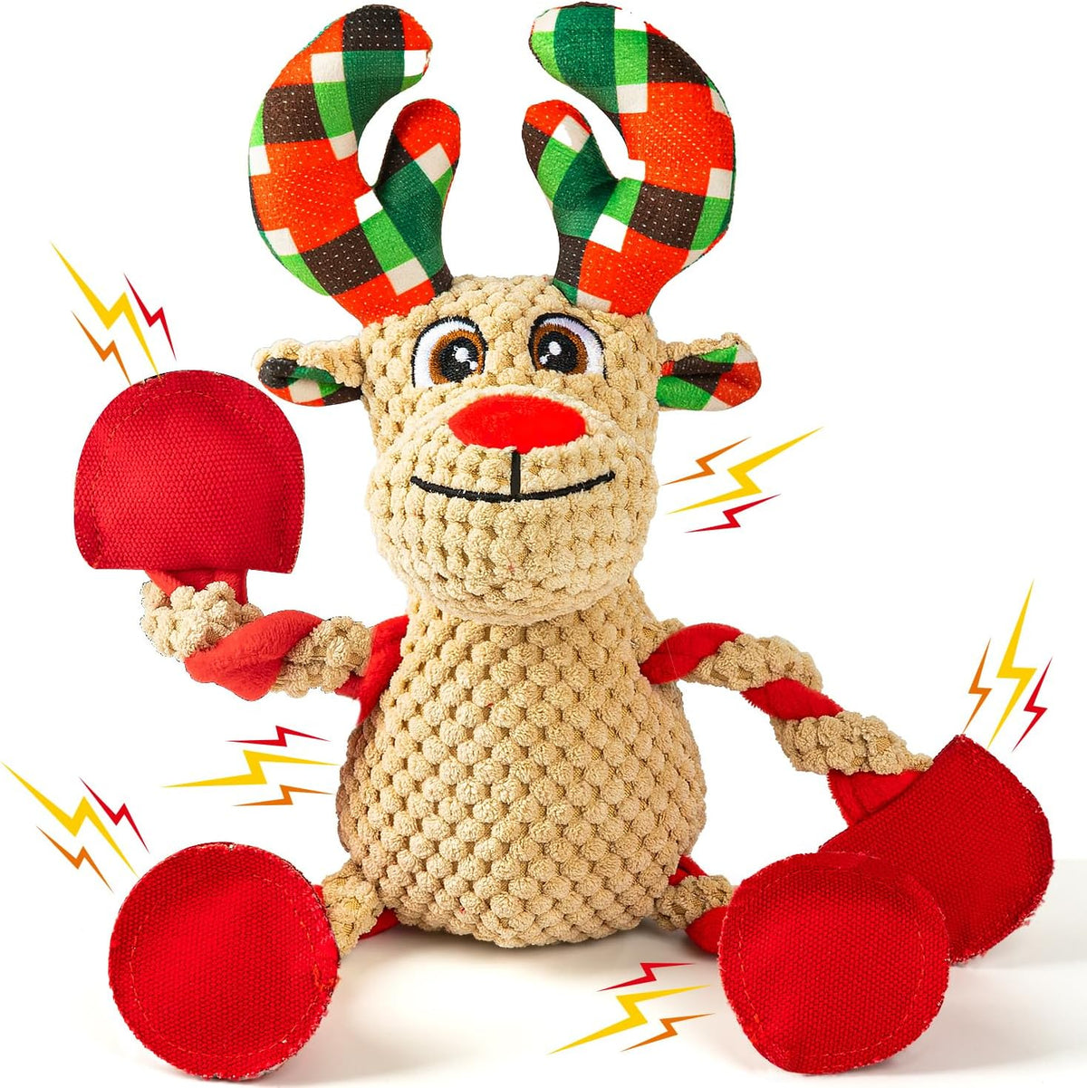 Christmas Squeaker Dog Toys Interactive Durable Dog Chew Toys Reindeer Plush Toy for Puppy Small Dogs Medium Dogs and Large Dogs Birthday