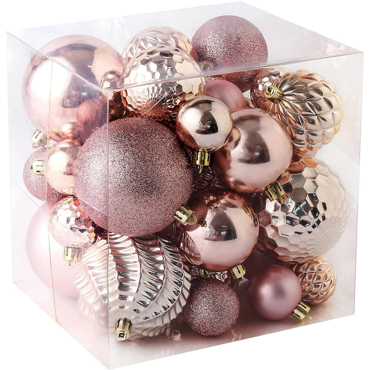 Christmas Balls Ornaments -36pcs Shatterproof Christmas Tree Decorations with Hanging Loop for Xmas Tree Wedding Holiday Party Home Decor,6 Styles in 3 Sizes(Champagne Gold)