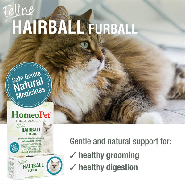 HomeoPet Feline Hairball Furball Safe and Natural Furball Supplement for Cats Cat Hairball Relief 15 Milliliters