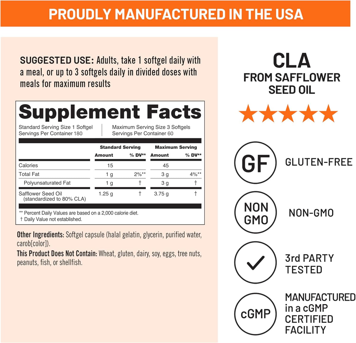 NatureWise CLA 1250 - Conjugated Linoleic Acid Supplement for Women and Men, Not Stimulating, Supports Healthy Weight, Fitness Goals - Non-GMO, Gluten Free - 180 Softgels[2-Month Supply]