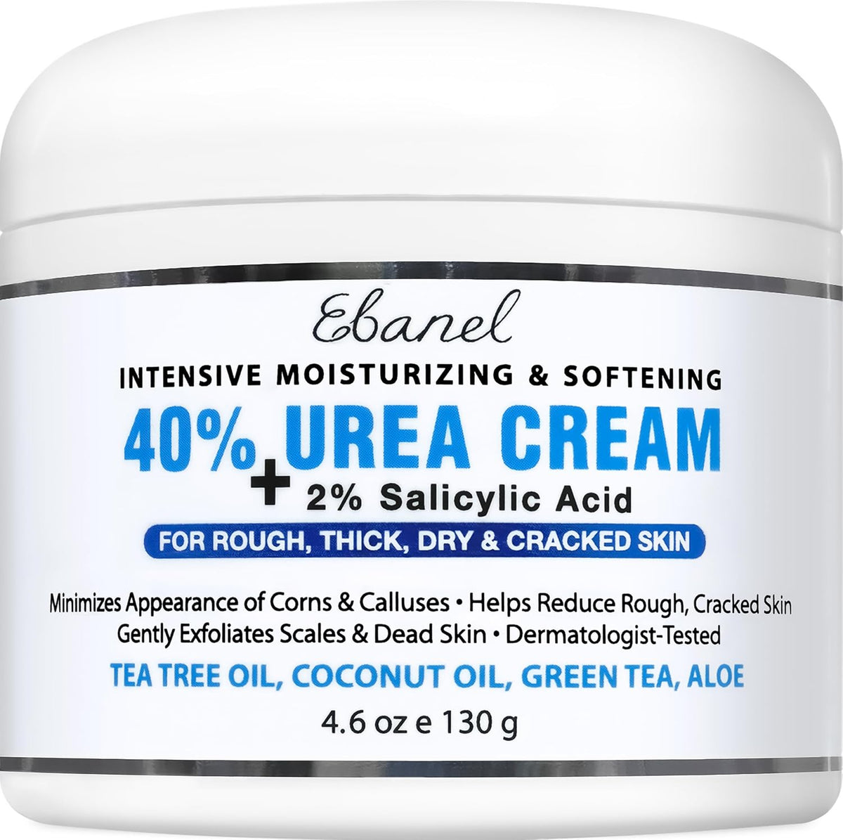 Ebanel Urea Cream 40% plus Salicylic Acid 2% for Dry Cracked Feet Skin | Deeply Moisturizes & Softens Dry Cracked Heels, Feet, Knees, Elbows, Hands, Rough Dead Skin Callus Remover Toenail Softener