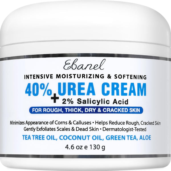 Ebanel Urea Cream 40% plus Salicylic Acid 2% for Dry Cracked Feet Skin | Deeply Moisturizes & Softens Dry Cracked Heels, Feet, Knees, Elbows, Hands, Rough Dead Skin Callus Remover Toenail Softener