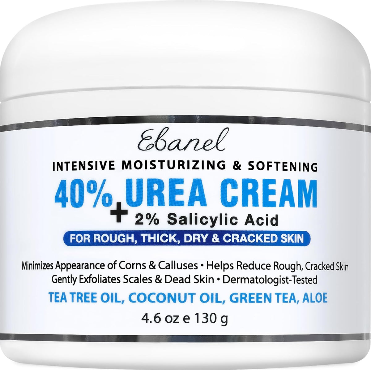Ebanel Urea Cream 40% plus Salicylic Acid 2% for Dry Cracked Feet Skin | Deeply Moisturizes & Softens Dry Cracked Heels, Feet, Knees, Elbows, Hands, Rough Dead Skin Callus Remover Toenail Softener