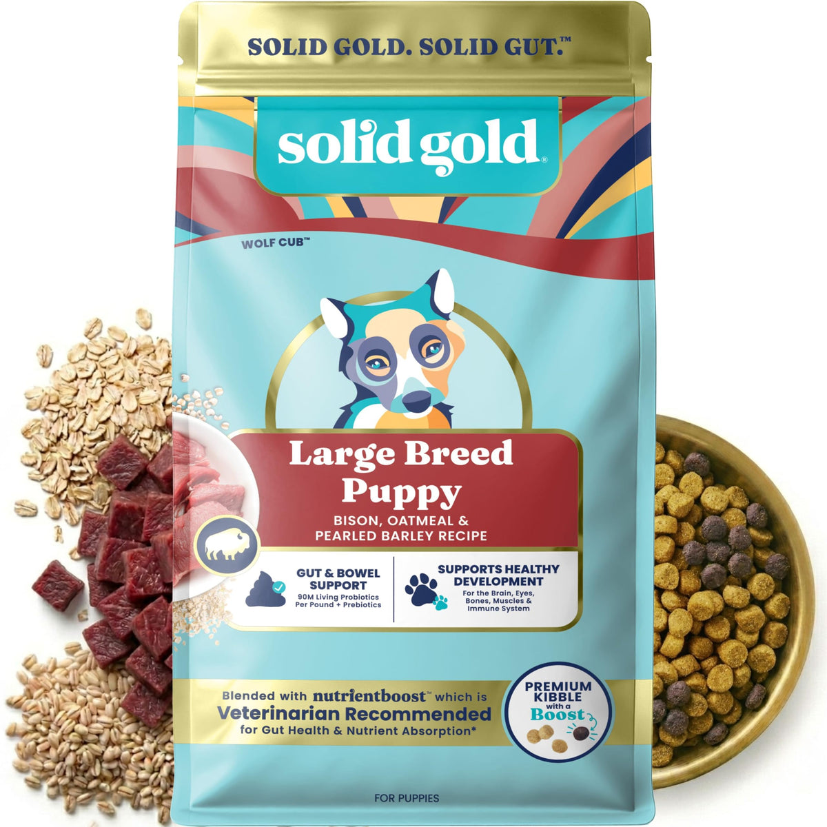 Solid Gold Bison Dry Dog Food for Large Dogs – High Protein, Whole Grain Kibble with Real Bison, Brown Rice & Omega 3 – Large Kibble w/Probiotics for Gut Health - Adult Dog Food - Nutrientboost™–22LB