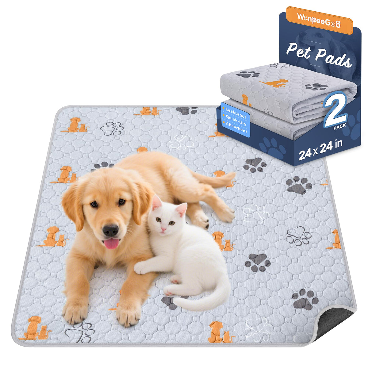 WanpeeGoo Washable Pee Pads for Dogs, Waterproof, 18 x 24 in, 4 Pack, Gray | Super Absorbent, Waterproof and Non-Slip; Washable, Reusable Dog Pads for Crates, Playpens, Floors, Furniture and Travel