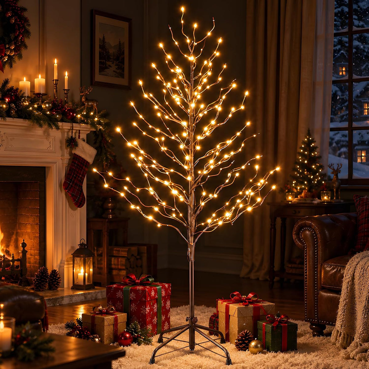 DUMOS 5 Ft Lighted Star Christmas Twig Tree with 200 LED Lights, Xmas Decor