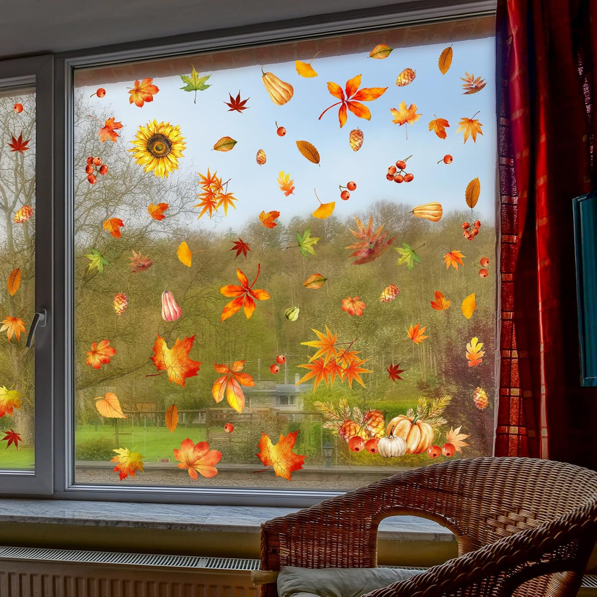 Fall Window Clings, Double-Sided Autumn Decorations
