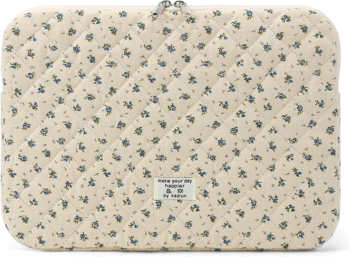 Puffy Laptop Sleeve 13 Inch Cute Quilted Laptop Protective Case Padded Floral Computer Sleeve for MacBook (A-Blue, 13 Inch)