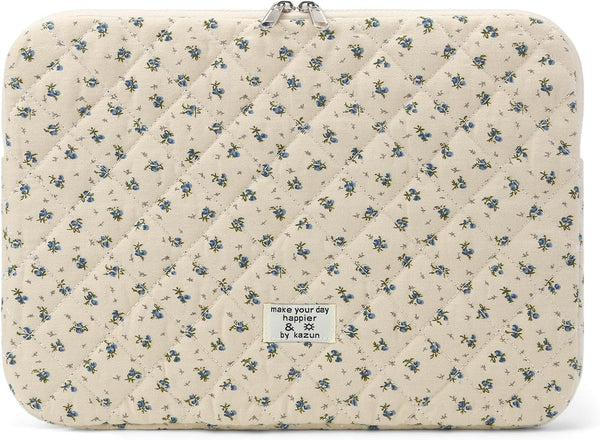 Puffy Laptop Sleeve 13 Inch Cute Quilted Laptop Protective Case Padded Floral Computer Sleeve for MacBook (A-Blue, 13 Inch)