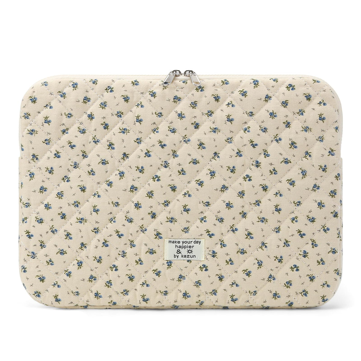 Puffy Laptop Sleeve 13 Inch Cute Quilted Laptop Protective Case Padded Floral Computer Sleeve for MacBook (A-Blue, 13 Inch)