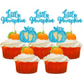 24pc Little Pumpkin Cupcake Toppers - Glitter Pumpkin Cupcake Picks - Baby Shower Decorations - Fall Harvest Theme - Kids Birthday Party Supplies