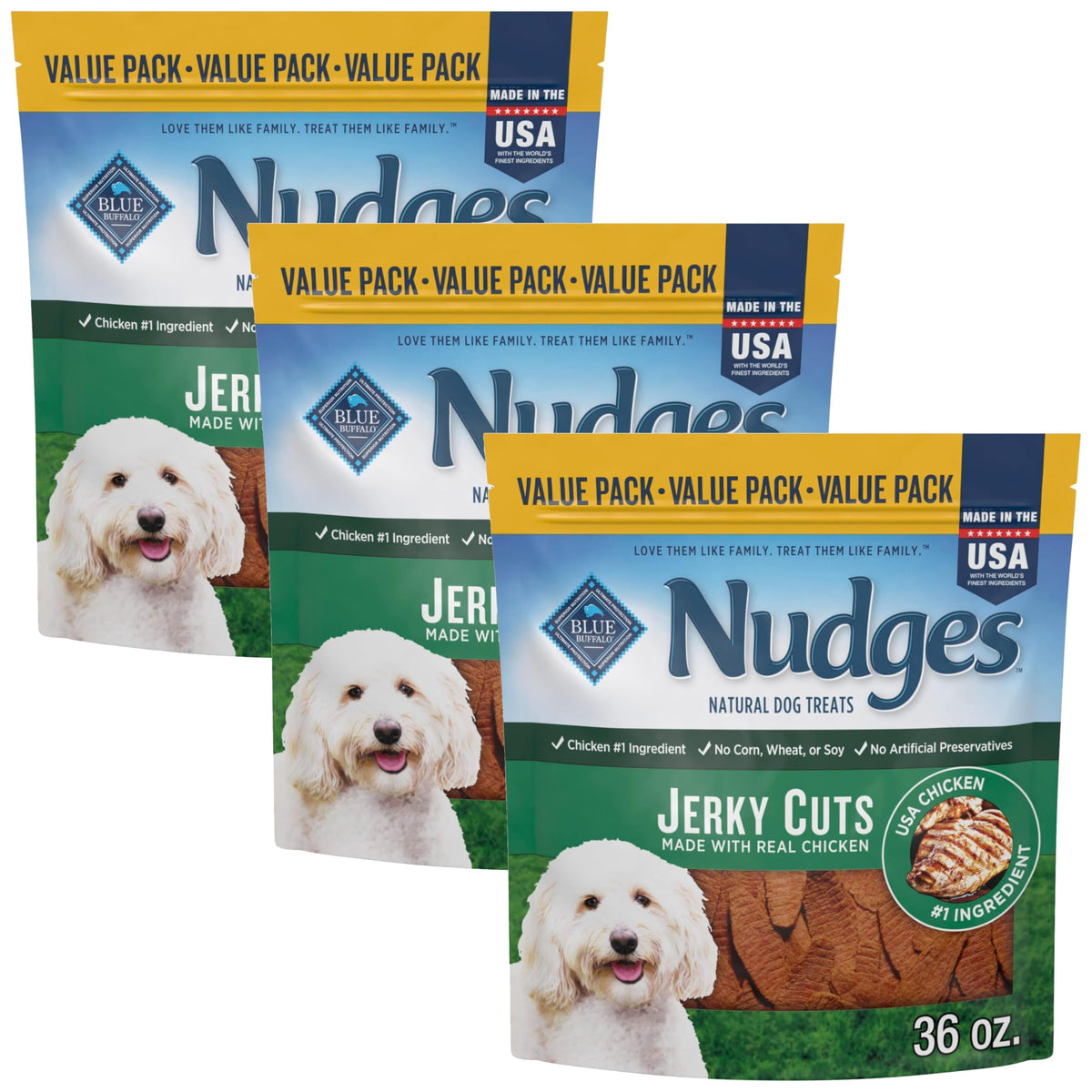 Blue Buffalo Nudges Chicken Jerky Cuts Natural Dog Treats, Tender & Meaty Dog Snacks, Healthy Reward or Training Treat, Made in the USA with Real Chicken, No Artificial Preservatives, 36 oz.